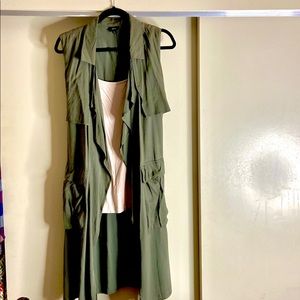 Uses Olive Green Women Long Vest With Pockets